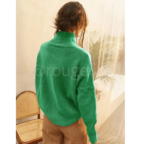 Forrest Green Knit Turtleneck Pullover Sweater Long Sleeve Drop Shoulder - Picture 5 of 17